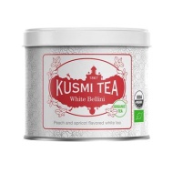 картинка Белый чай Kusmi Tea White Bellini (Белый чай, персик, абрикос) банка (90 гр) интернет магазин являющийся официальным дистрибьютором в России 